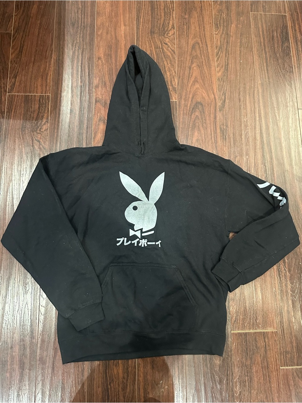 PLAYBOY Black Hoodie with white Bunny Graphic